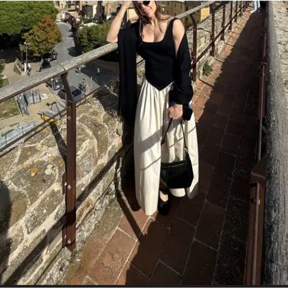Ronny Kobo Black Cream Fit Flare Midi Dress LARGE Romantic Cotton Designer $410 - Picture 6 of 12